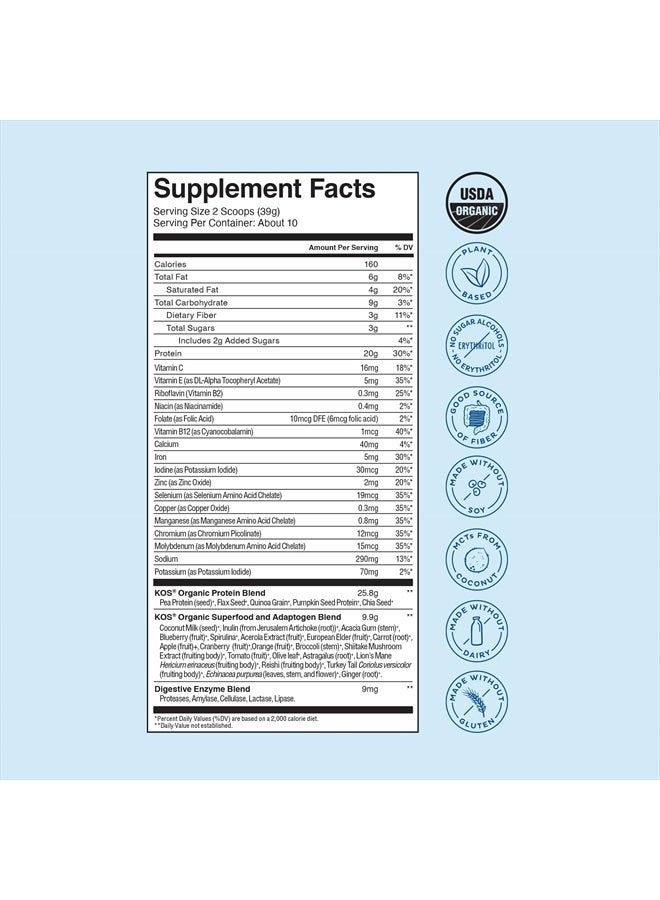KOS Plant Based Protein Powder, Blueberry Muffin - Organic Pea Protein Superfood with Spirulina and Immune Support Blend. Soy, Gluten, Dairy Free - Vegan Meal Replacement for Women & Men - 10 Servings - Image 3