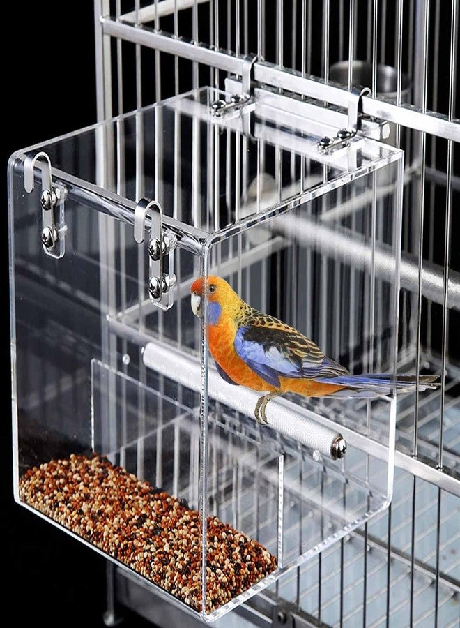 Xxmbbjy No Mess Bird Feeder for Cage, Automatic Acrylic Bird Feeder Seed Catcher Tray Cage with Stainless Steel Hooks for Small Parrots Canary Parakeet Budgerigar Crested Cockatiel Lovebird (Small) - Image 1