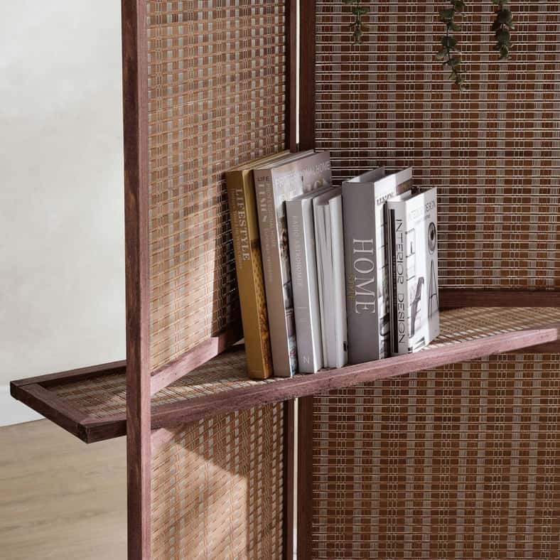 Pan Home Ansen Bamboo Screen 4-Panel Room Divider With Shelf 180x180cm - Dark Brown - Image 2