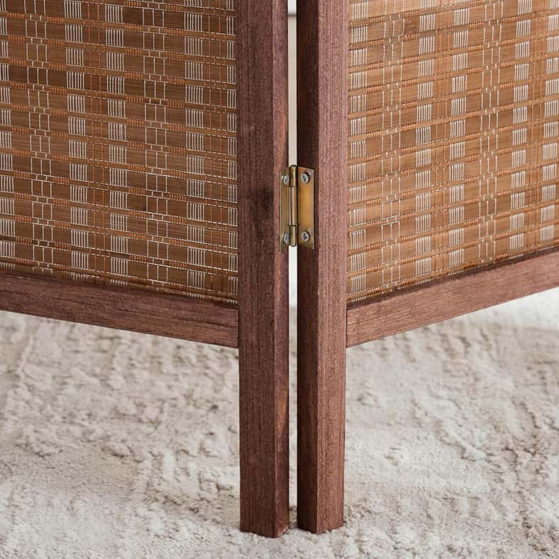 Pan Home Ansen Bamboo Screen 4-Panel Room Divider With Shelf 180x180cm - Dark Brown - Image 3
