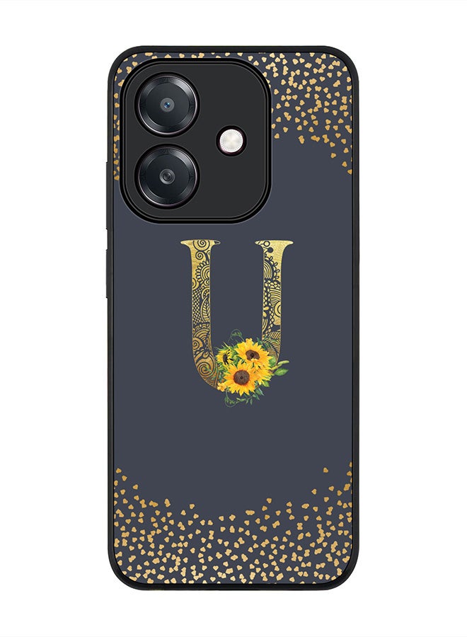 Stylizedd For Oppo A5i Case,Slim fit Camera Protection, Shockproof Thin Phone cover  - Custom Floral Monogram - U  (Grey )