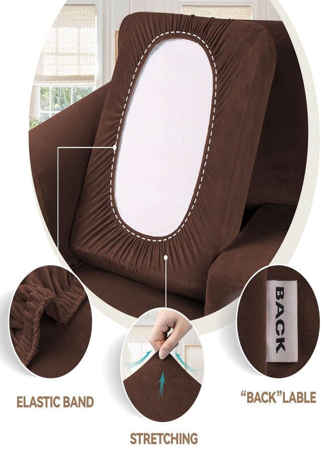 WEERRW 4 Pieces Velvet High Stretch Couch Covers for 3 Cushion Couch Sofa Slipcovers, Washable Furniture Protector with Non Slip Elastic Bottom, Feature Soft and Thick Plush Fabric, Chocolate, Large - Image 3