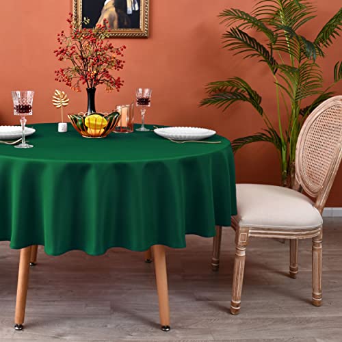 MEANMOY Green 210 GSM Water  Stain Resistant Round Tablecloth for Circle Table  Solid 48 Inch Table Cloth Cover in Wrinkle Free Durable Washable Polyester Fabric for Wedding Party Banquet Dinner