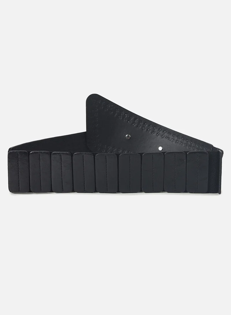 Haute Sauce  Black Textured Stretch Waist Belt for Women | Best Price UAE