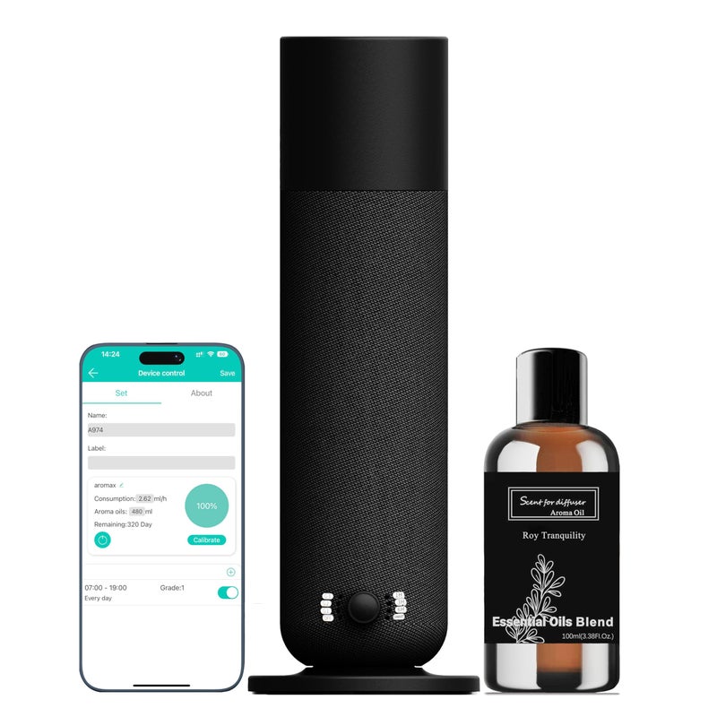 BAIESHIJI Smart Waterless Essential Oil Diffuser, Scent Air Machine for Home, Aromatherapy Scent Diffuser with Roy Tranquility Oil, Covers Up to 1000 Sq.Ft, Quiet Cold-Air Tech Machine for Hotel, Spa (Black) - Image 1