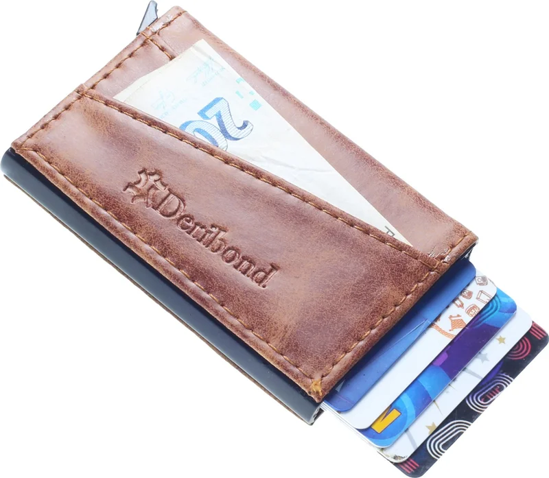Deribond Men's Belt and Crazy Leather Mechanism Card Holder