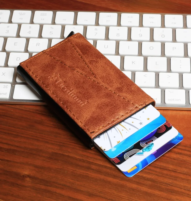Deribond Men's Belt and Crazy Leather Mechanism Card Holder