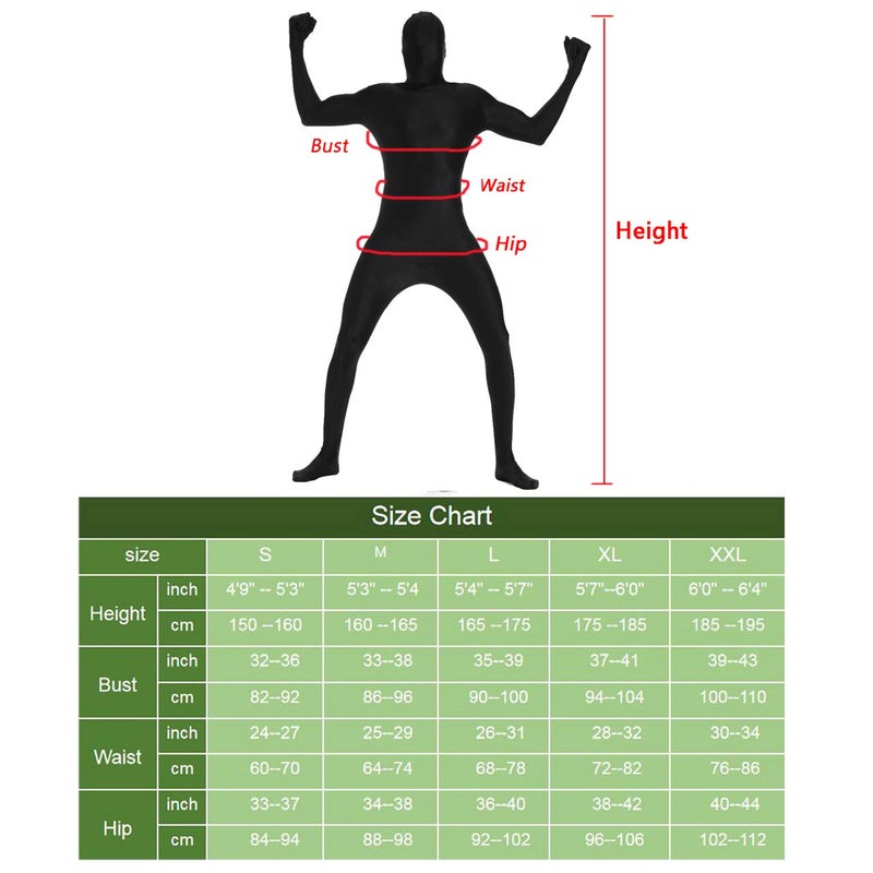 FALETO Unisex Adult Full Body Suit Spandex Zentai Suit Cosplay Halloween Costume, Black S - Image 2