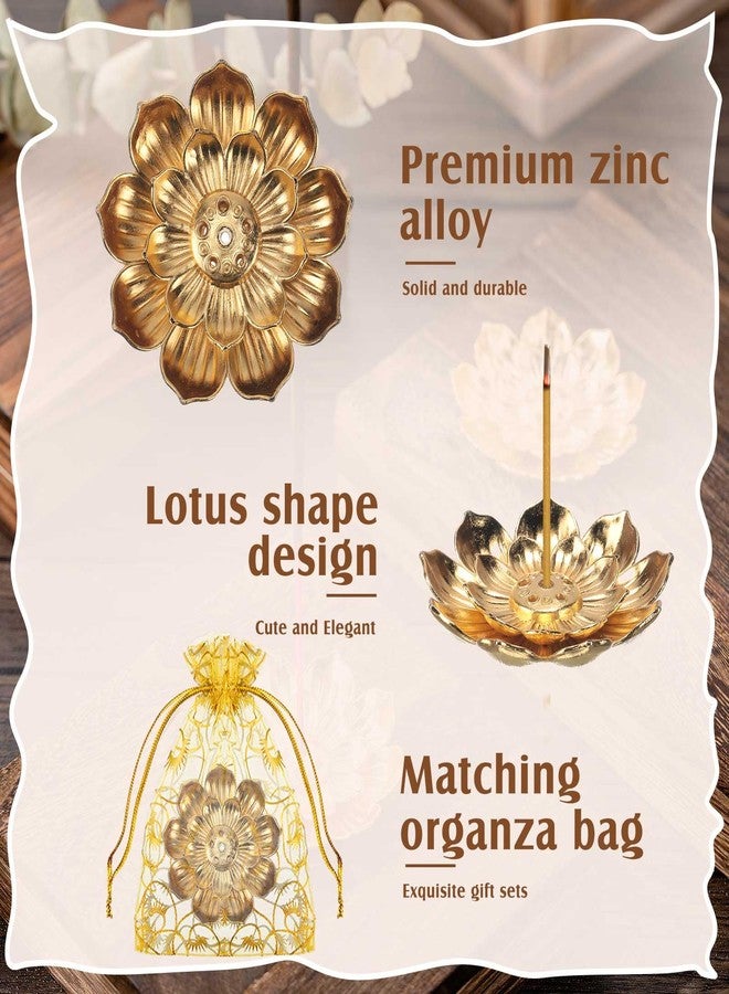 Layhit مجموعة هدايا تذكارية هندية من 24 قطعة من لاي هيت، حامل بخور على شكل زهرة اللوتس، حامل أعواد بخور ذهبية مع أكياس من الأورجانزا، مانع لتناثر الرماد مصنوع من سبائك الزنك، مناسب لتزيين المنزل الجديد، واليوغا، والمنتجعات الصحية. - Image 3