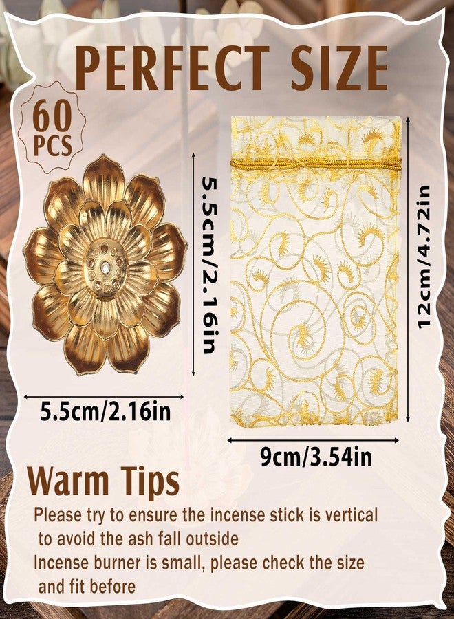 Layhit مجموعة هدايا تذكارية هندية من 24 قطعة من لاي هيت، حامل بخور على شكل زهرة اللوتس، حامل أعواد بخور ذهبية مع أكياس من الأورجانزا، مانع لتناثر الرماد مصنوع من سبائك الزنك، مناسب لتزيين المنزل الجديد، واليوغا، والمنتجعات الصحية. - Image 2