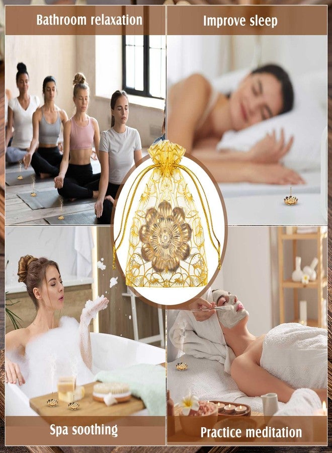 Layhit مجموعة هدايا تذكارية هندية من 24 قطعة من لاي هيت، حامل بخور على شكل زهرة اللوتس، حامل أعواد بخور ذهبية مع أكياس من الأورجانزا، مانع لتناثر الرماد مصنوع من سبائك الزنك، مناسب لتزيين المنزل الجديد، واليوغا، والمنتجعات الصحية. - Image 4