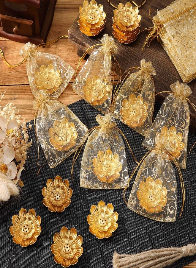 Layhit مجموعة هدايا تذكارية هندية من 24 قطعة من لاي هيت، حامل بخور على شكل زهرة اللوتس، حامل أعواد بخور ذهبية مع أكياس من الأورجانزا، مانع لتناثر الرماد مصنوع من سبائك الزنك، مناسب لتزيين المنزل الجديد، واليوغا، والمنتجعات الصحية. - Image 5