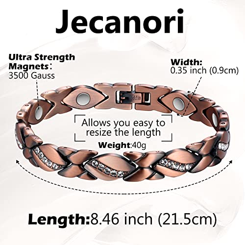 Jecanori Magnetic Copper Bracelets for Women,Copper Magnetic Ring for Women,Crystal Bracelets with 3500 Gauss Magnets,Jewelry Gift with Sizing Tool - Image 2
