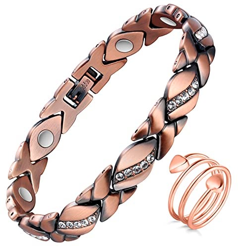Jecanori Magnetic Copper Bracelets for Women,Copper Magnetic Ring for Women,Crystal Bracelets with 3500 Gauss Magnets,Jewelry Gift with Sizing Tool - Image 1