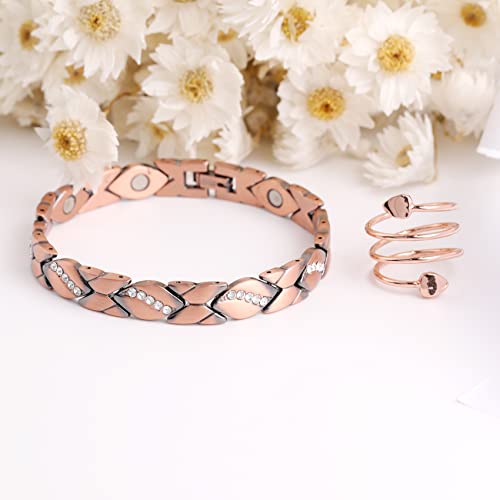 Jecanori Magnetic Copper Bracelets for Women,Copper Magnetic Ring for Women,Crystal Bracelets with 3500 Gauss Magnets,Jewelry Gift with Sizing Tool - Image 5