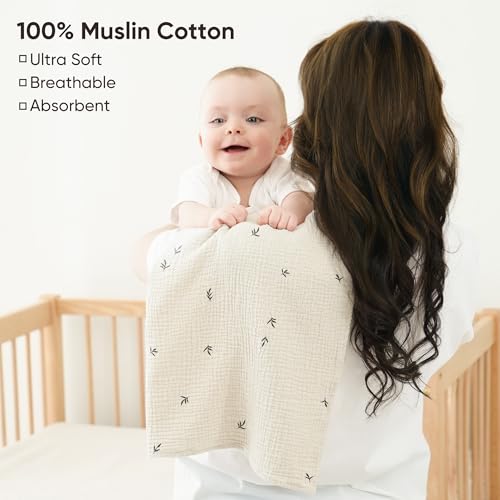 Bearmoss 6 Pack Muslin Burp Cloths for Baby 100 Cotton Soft Large Burping Cloths for Unisex Boy Girl 236 X 236 Newborn Essentials Absorbent Milk Spit Up Rags White Apricot - Image 3