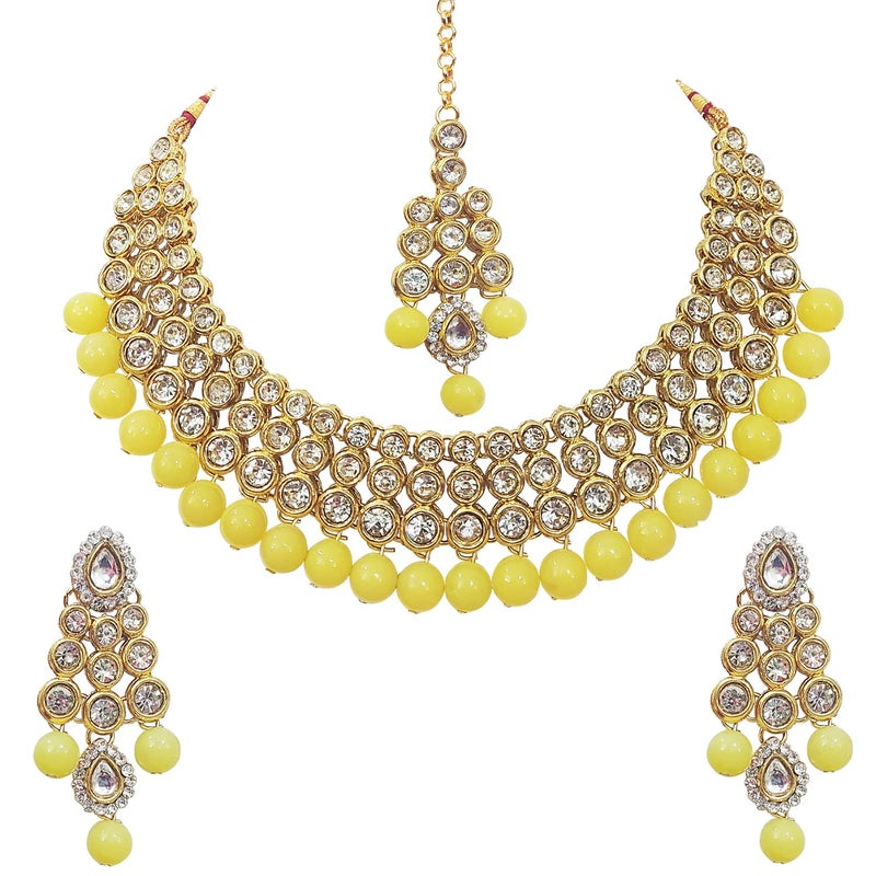 CHRISHAN Store gold plated designer stone pearl necklace set for women and girls. - Image 1