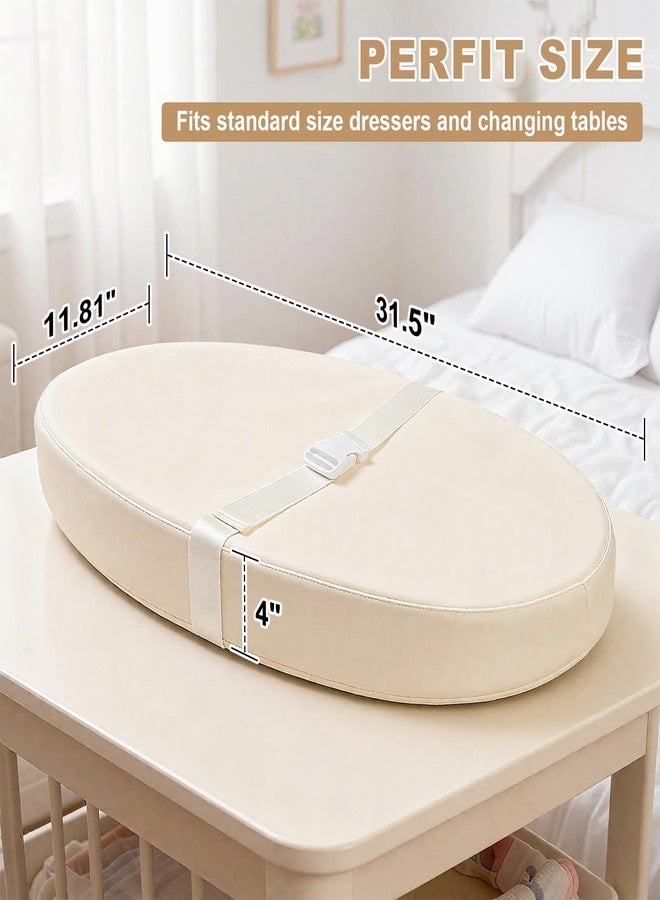 Qalvyn Baby Changing Pad for Dresser, with Wipeable Waterproof PU Cover, Contoured Diaper Changing Pad with Non-Slip Safety Belt, Portable Lightweight Changing Mat with Cushioned Foam, Beige - Image 5