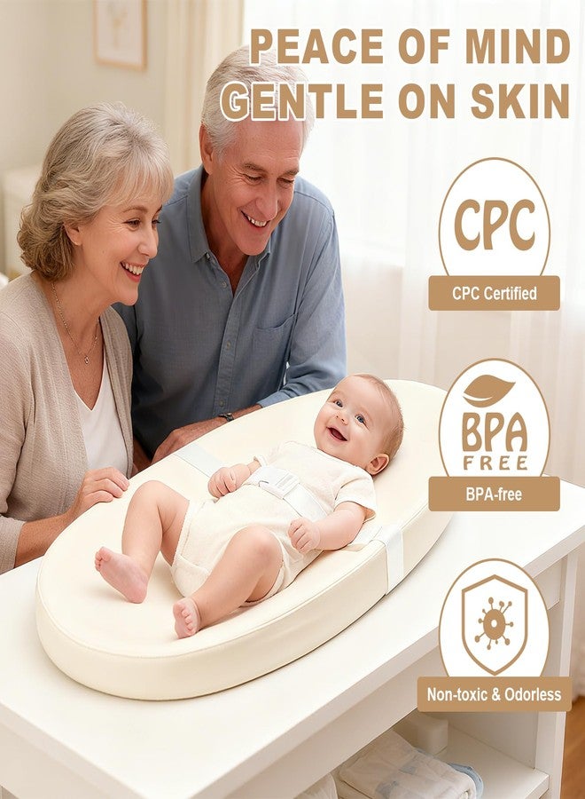Qalvyn Baby Changing Pad for Dresser, with Wipeable Waterproof PU Cover, Contoured Diaper Changing Pad with Non-Slip Safety Belt, Portable Lightweight Changing Mat with Cushioned Foam, Beige - Image 2