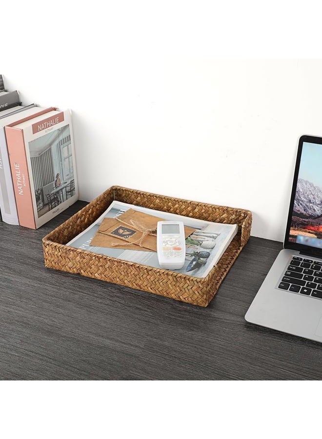 BTSKY Natural Woven Seagrass Letter Tray Desk Paper Document File Organizer, Caramel - Image 2