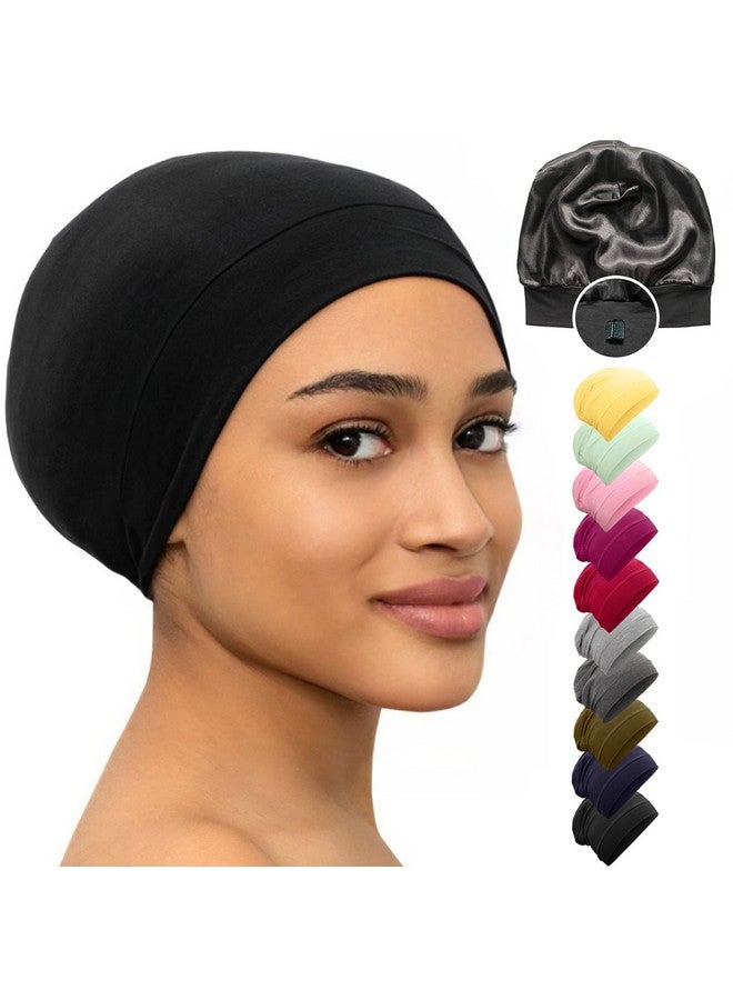 CAPLORD Silk Satin Bonnet Hair Cover Sleep Cap For Sleeping Beanie Hat Adjustable Stay On Headwear Lined Natural Nurse Cap For Black Women Curly Hair Overnight Protection Recommended  - Image 1
