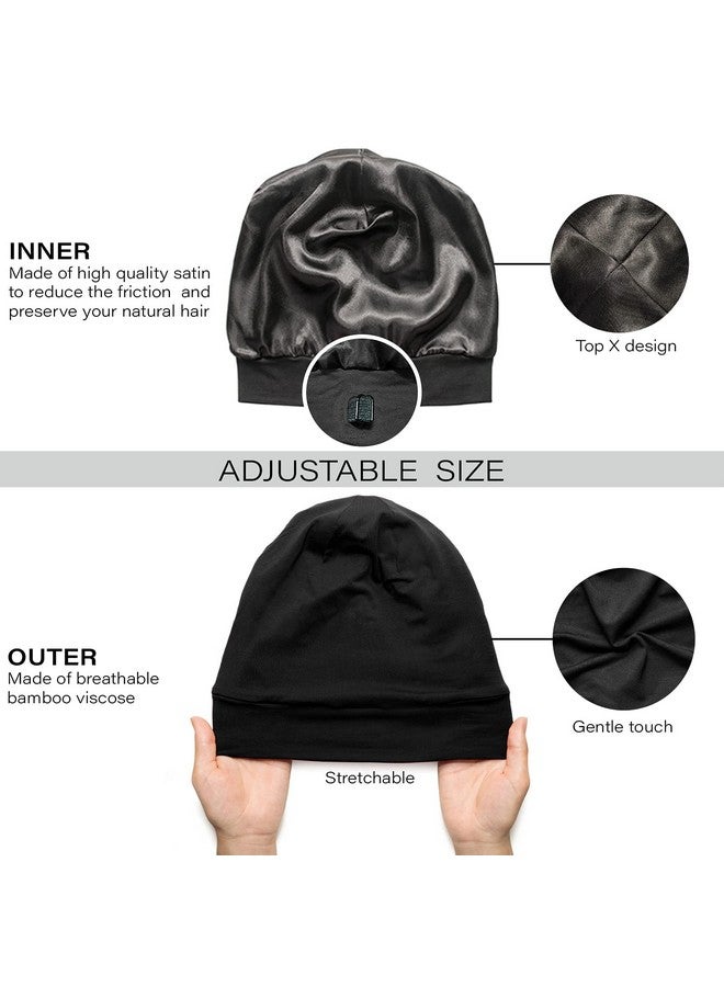 CAPLORD Silk Satin Bonnet Hair Cover Sleep Cap For Sleeping Beanie Hat Adjustable Stay On Headwear Lined Natural Nurse Cap For Black Women Curly Hair Overnight Protection Recommended  - Image 4