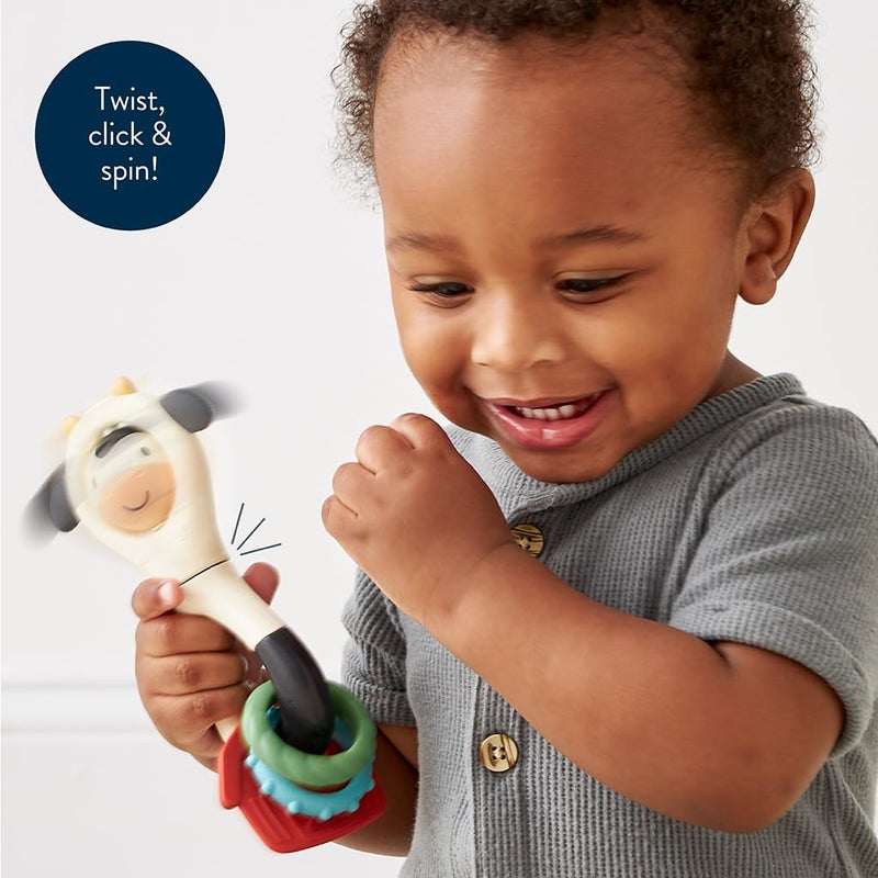 Itzy Ritzy Spinner Rattle Toy - Cow Design Sensory Teething Rattle Includes Spinning Face  Clicks  Rattles & Textured Teethers; Designed For Ages 3 Months And Up (Cow) - Image 3