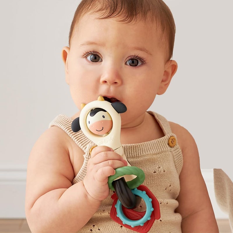 Itzy Ritzy Spinner Rattle Toy - Cow Design Sensory Teething Rattle Includes Spinning Face  Clicks  Rattles & Textured Teethers; Designed For Ages 3 Months And Up (Cow) - Image 2