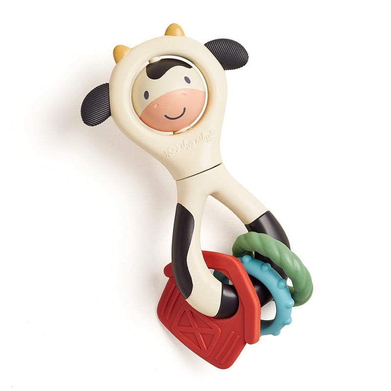 Itzy Ritzy Spinner Rattle Toy - Cow Design Sensory Teething Rattle Includes Spinning Face  Clicks  Rattles & Textured Teethers; Designed For Ages 3 Months And Up (Cow) - Image 1