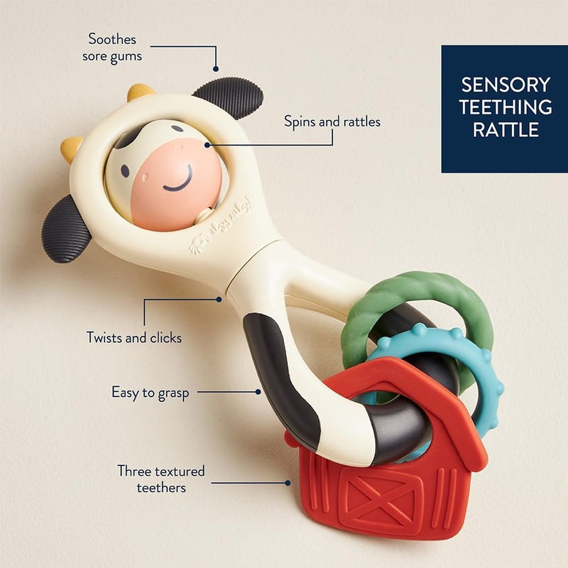 Itzy Ritzy Spinner Rattle Toy - Cow Design Sensory Teething Rattle Includes Spinning Face  Clicks  Rattles & Textured Teethers; Designed For Ages 3 Months And Up (Cow) - Image 4