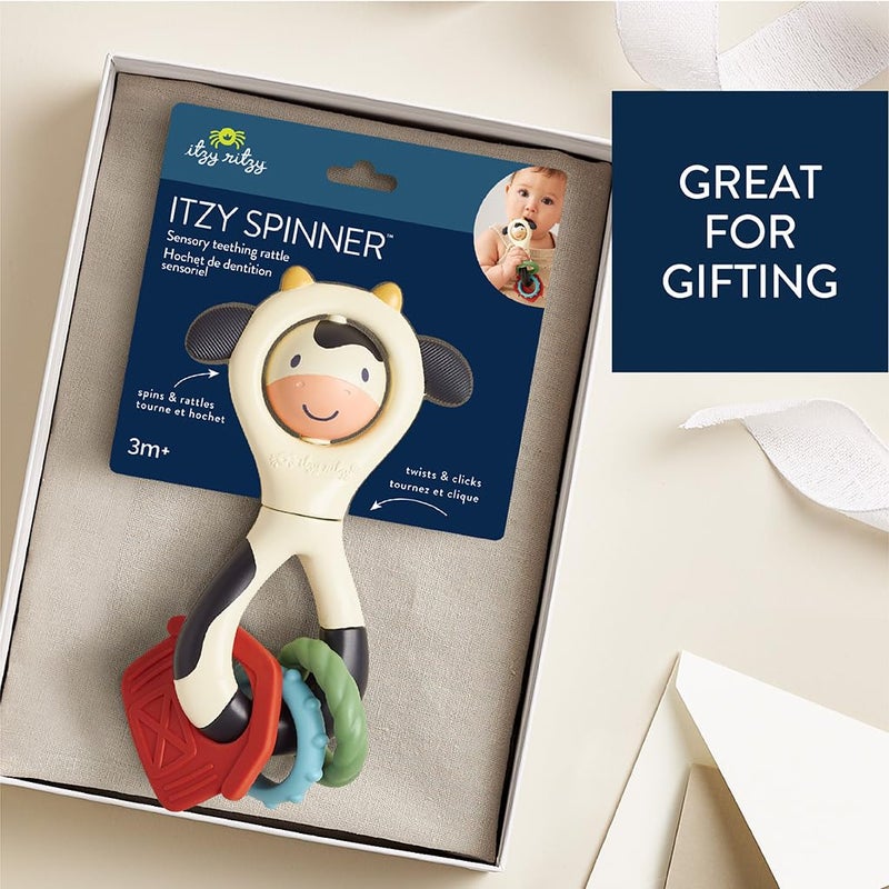 Itzy Ritzy Spinner Rattle Toy - Cow Design Sensory Teething Rattle Includes Spinning Face  Clicks  Rattles & Textured Teethers; Designed For Ages 3 Months And Up (Cow) - Image 5