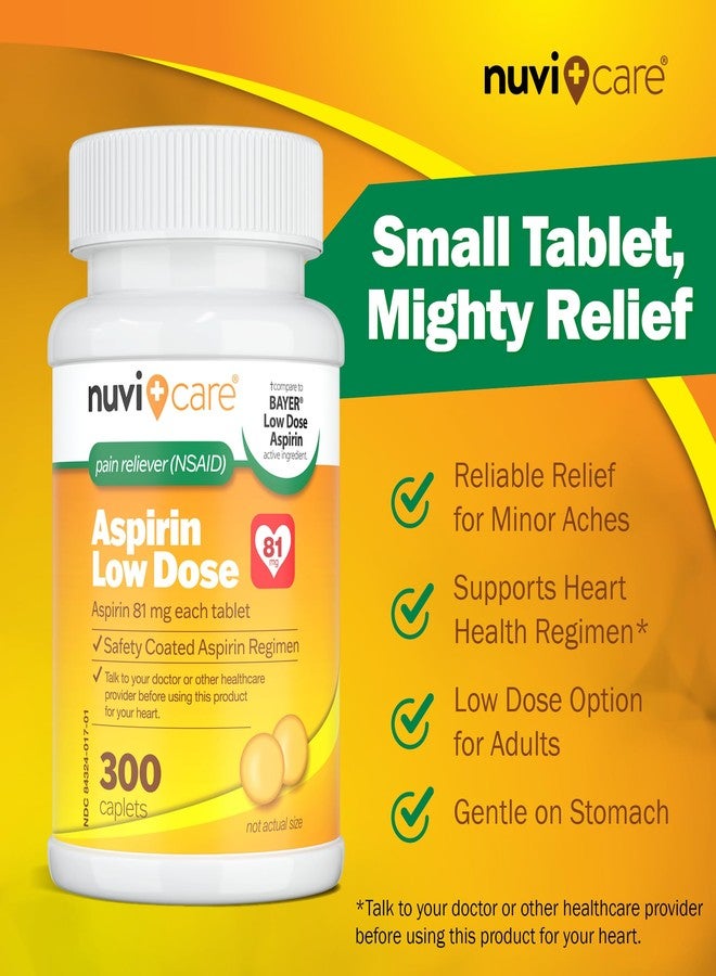 NUVICARE Low Dose Aspirin 81mg for Adults Coated Caplets - Compare to Active Ingredient in Low Dose Bayer Aspirin for Adults - Safety Coated (300 Count) - Image 3