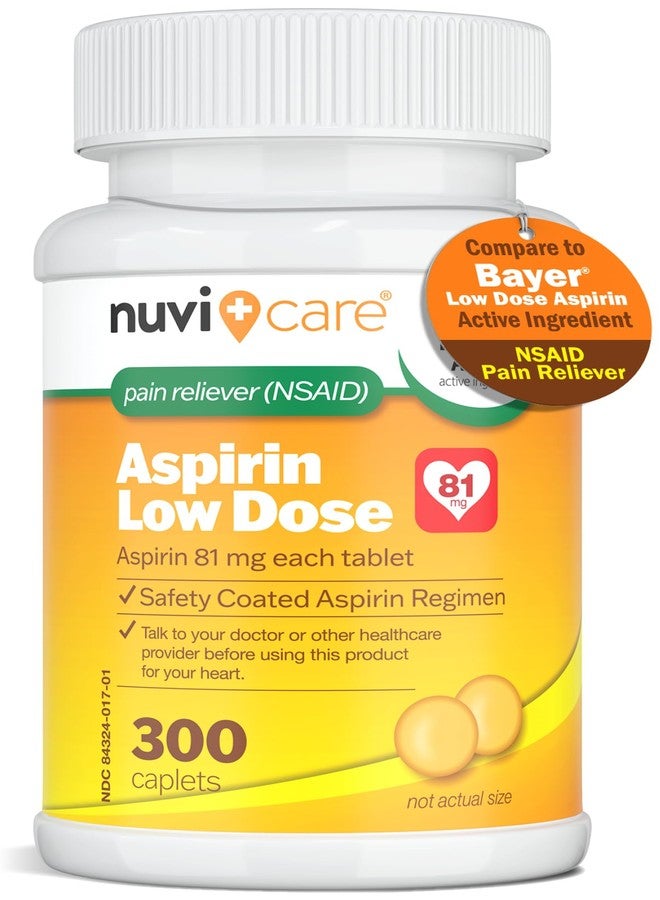 NUVICARE Low Dose Aspirin 81mg for Adults Coated Caplets - Compare to Active Ingredient in Low Dose Bayer Aspirin for Adults - Safety Coated (300 Count) - Image 1