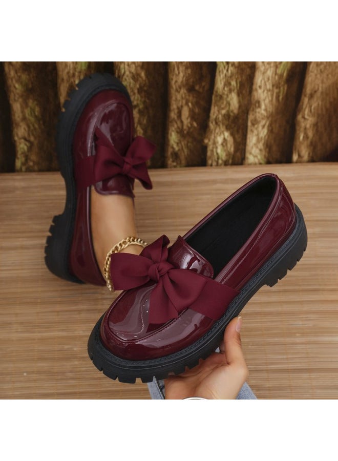 British-style Retro Low-top Leather Shoes For Women With Thick Heels, Lazy Bowknot, And Thick-soled Sneakers For