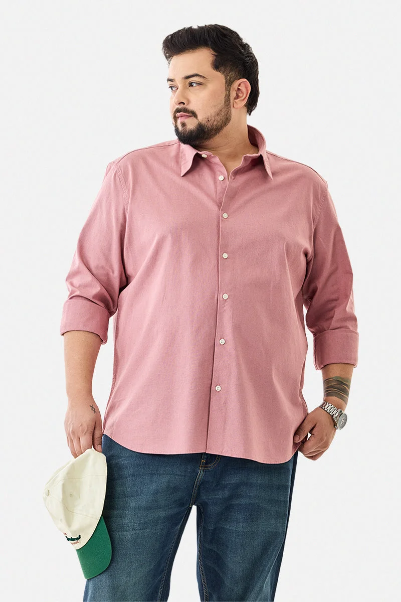 سنيتش Pink Solid Long Sleeve Regular Fit Plus Size Shirt