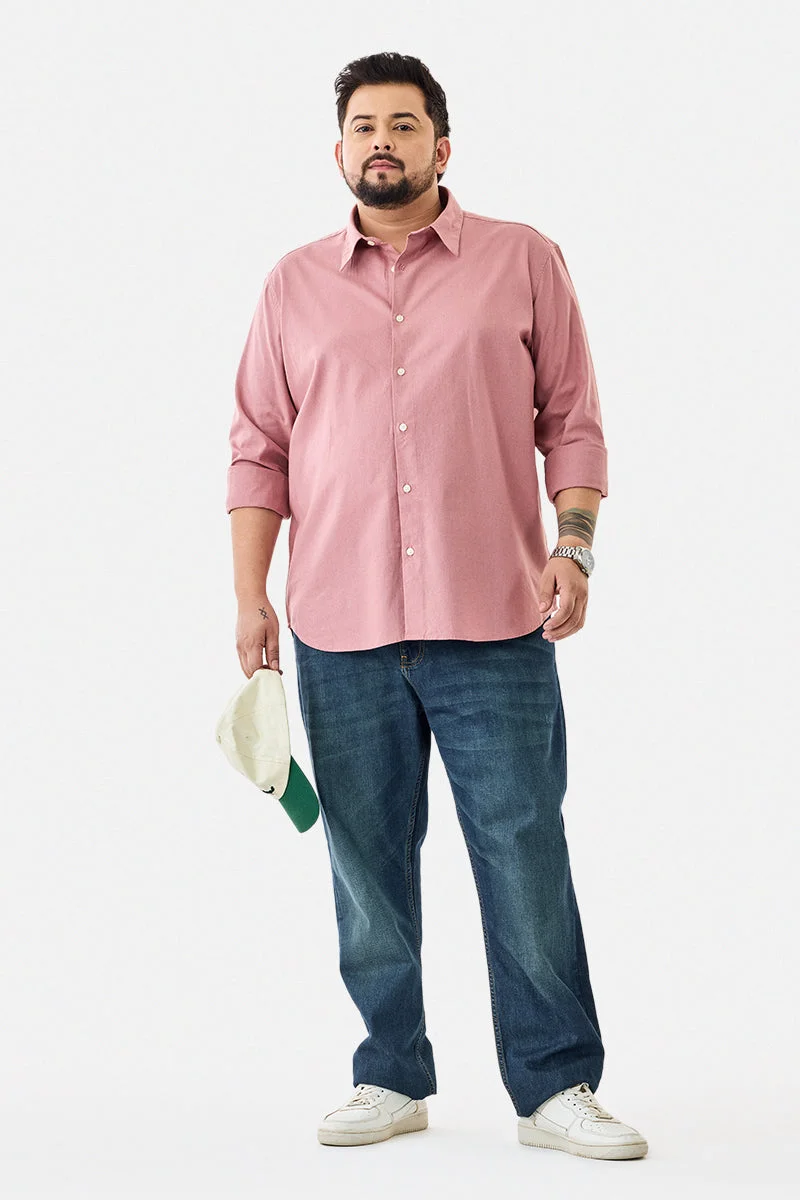 سنيتش Pink Solid Long Sleeve Regular Fit Plus Size Shirt