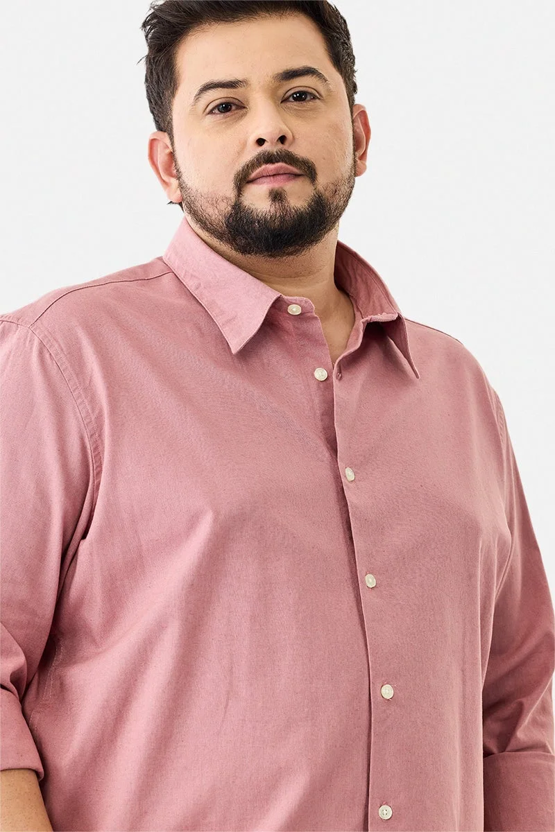 سنيتش Pink Solid Long Sleeve Regular Fit Plus Size Shirt