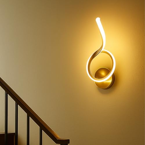 SINOMAN Elegant LED Wall Light Spiral Design Metal Acrylic Gold Finsih Long-Lasting 3 in 1 Color Changing Energy Efficient Lighting Lamp for Bedroom, Living Room, Dining Area, Modern Home Décor - Image 2