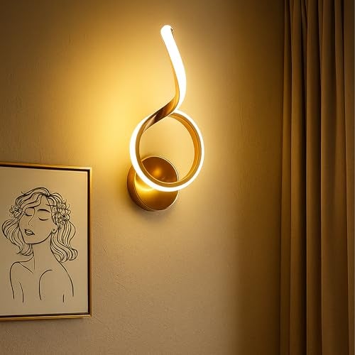 SINOMAN Elegant LED Wall Light Spiral Design Metal Acrylic Gold Finsih Long-Lasting 3 in 1 Color Changing Energy Efficient Lighting Lamp for Bedroom, Living Room, Dining Area, Modern Home Décor - Image 1