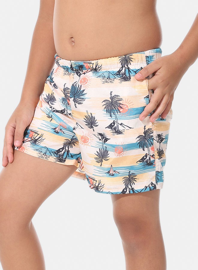 Andora Boys Short Printed Swimsuit _ Beige & Blue & Black - Image 2