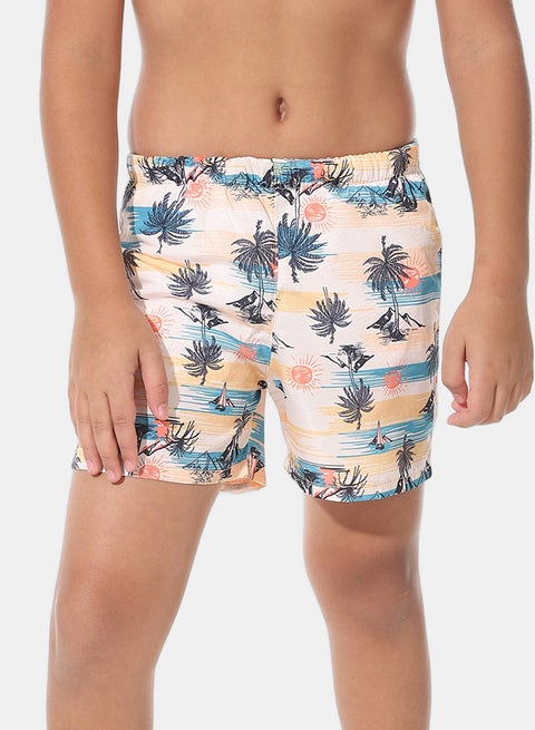 Boys Short Printed Swimsuit _ Beige & Blue & Black
