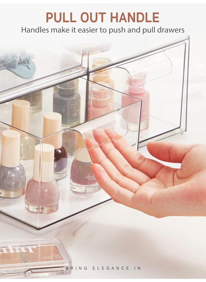 والالا مجموعة من 3 أدراج تخزين قابلة للتكديس، درج مستحضرات تجميل أكريليك قابل للسحب، صندوق عرض منزلي شفاف، صندوق تخزين مستحضرات تجميل مقاوم للغبار، خزانة مطبخ، منظم مكياج، تخزين تحت الحوض - Image 2