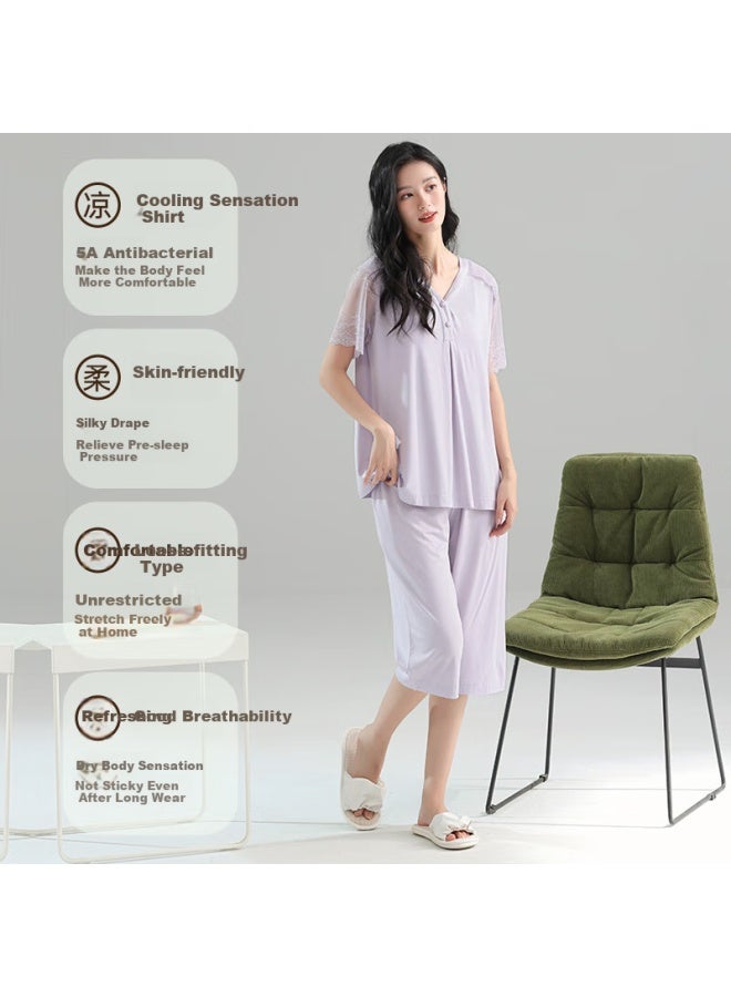 Manza Marlensa women's Summer Short Sleeve Seven-point Pants New Style Can Be Worn Outside Women's Home Wear - Image 3
