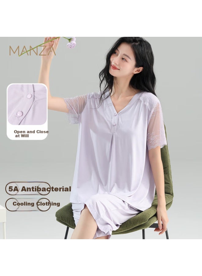 Manza Marlensa women's Summer Short Sleeve Seven-point Pants New Style Can Be Worn Outside Women's Home Wear - Image 2
