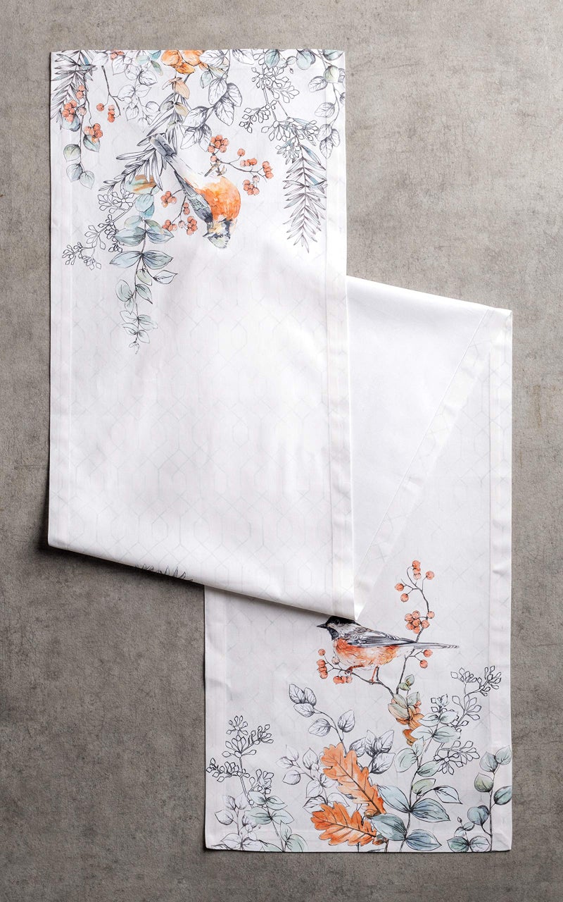 Maison d' Hermine Tablerunner 100% Cotton 14.50Inch x 48Inch Decorative Table Runner  Dining  Buffet  Whitish Shabby Chique (Single Layer) - Thanksgiving/Christmas - Image 1