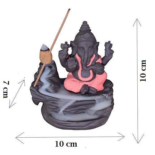 HC Villa Handicrafts Villa Smoke Backflow Cone Incense Holder Decorative Showpiece with 10 Free Smoke Backflow Scented Cone Incenses (red) Polyresin - Image 3