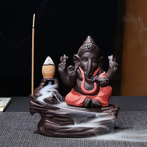 HC Villa Handicrafts Villa Smoke Backflow Cone Incense Holder Decorative Showpiece with 10 Free Smoke Backflow Scented Cone Incenses (red) Polyresin - Image 1