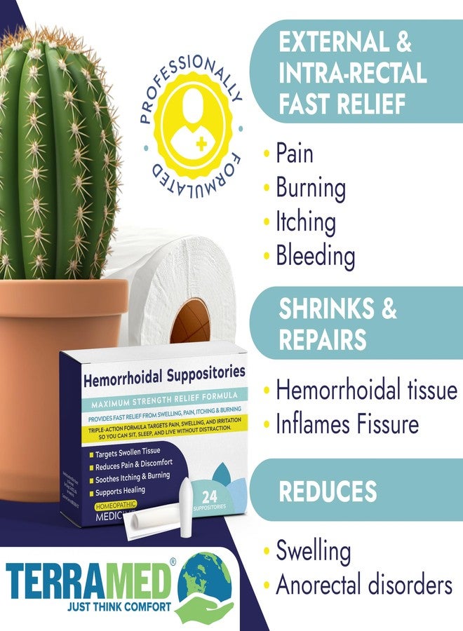 Terramed Just Think Comfort Hemorrhoid Suppository for Pain, Burning & Itching Relief | Effective Hemorrhoid Treatment for Swelling, Irritation & Discomfort | Soothes & Supports Recovery for Lasting Comfort | 24 Suppositories - Image 3
