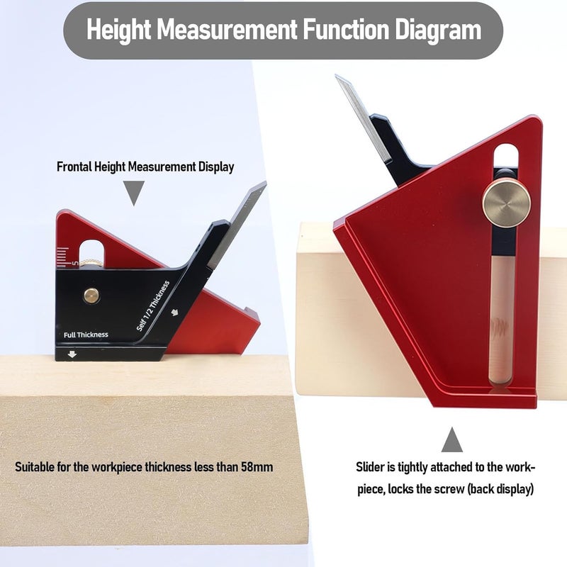 Luocute Center Line Scriber, Woodworking Marking Tool with Adjustable CNC Machined Aluminum Alloy, for Table Saw Drill Press Bandsaw Height Setting 0-58mm - Image 4