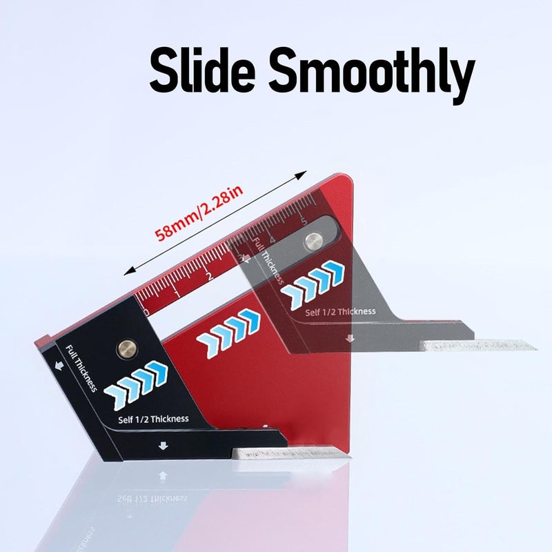 Luocute Center Line Scriber, Woodworking Marking Tool with Adjustable CNC Machined Aluminum Alloy, for Table Saw Drill Press Bandsaw Height Setting 0-58mm - Image 2